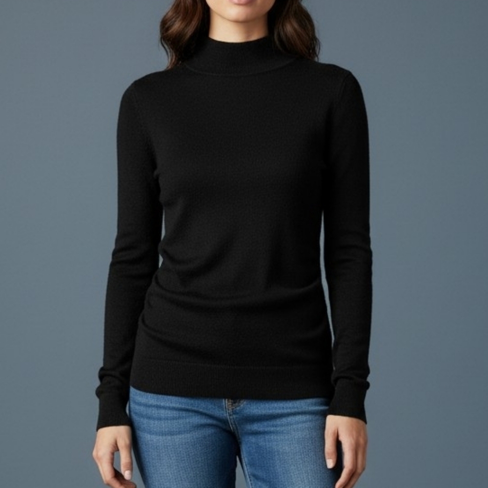 COPPER KEY Black Form Fitting Ruched Mock Turtleneck Sweater